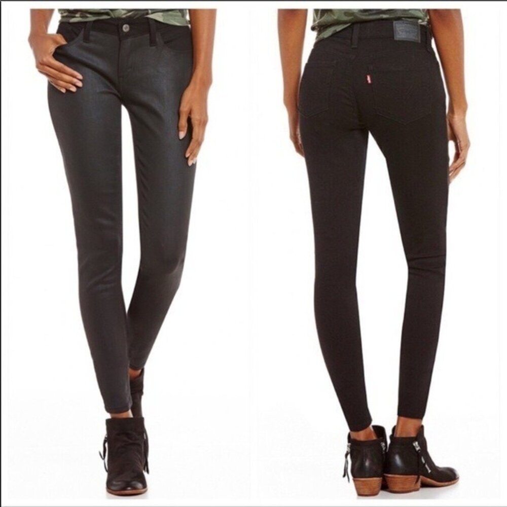 Levi's 535 Super Skinny Black Opal Coated Jeans Mid Rise Slim Stretch NWT Sz 31